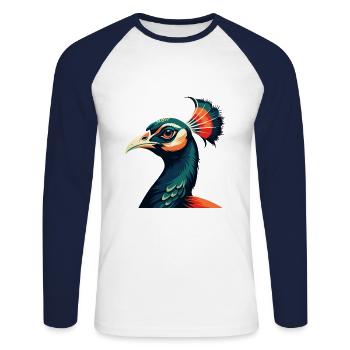 paon dessin animé personnage animal de compagnie coloré - T-shirt baseball manches longues Homme - blanc/marine - Devant - Nik (191cm)