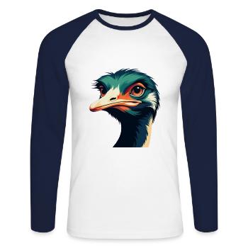 Strauß Cartoon Figur Buntes Haustier Tier - Unisex Baseballshirt langarm - Weiß/Navy - Vorne - Nik (191cm)