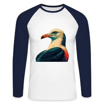 Mouette Dessin animé Personnage Animal de compagnie coloré - T-shirt baseball manches longues Homme - blanc/marine - Devant - Nik (191cm)