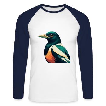 Pie Dessin animé Personnage Animal de compagnie coloré - T-shirt baseball manches longues Homme - blanc/marine - Devant - Nik (191cm)