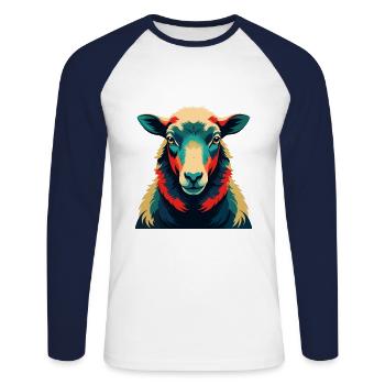 Schaf Cartoon Figur Buntes Haustier Tier - Unisex Baseballshirt langarm - Weiß/Navy - Vorne - Nik (191cm)