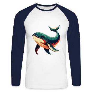 Wal Cartoon Figur Buntes Haustier Tier - Unisex Baseballshirt langarm - Weiß/Navy - Vorne - Nik (191cm)