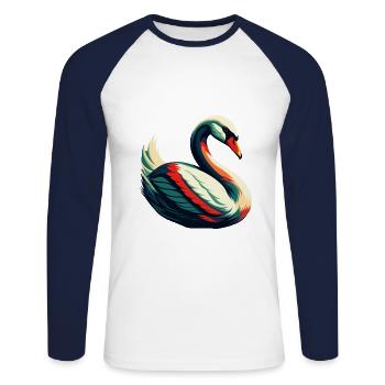 Schwan Zeichentrickfigur Buntes Haustier Tier - Unisex Baseballshirt langarm - Weiß/Navy - Vorne - Nik (191cm)