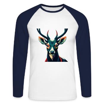 Deer Cartoon Character Colorful Pet Animal - Unisex Long Sleeve Baseball T-Shirt - white/navy - Front - Nik (191cm)