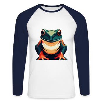 Frosch Cartoon Figur Buntes Haustier Tier - Unisex Baseballshirt langarm - Weiß/Navy - Vorne - Nik (191cm)