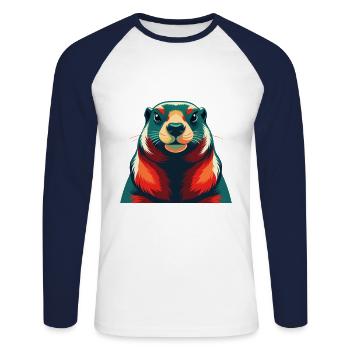 Murmeltier Zeichentrickfigur Buntes Haustier Tier - Unisex Baseballshirt langarm - Weiß/Navy - Vorne - Nik (191cm)