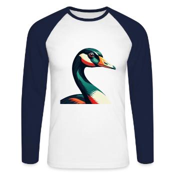 Goose Cartoon Character Colorful Pet Animal - Unisex Long Sleeve Baseball T-Shirt - white/navy - Front - Nik (191cm)