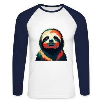 Faultier Cartoon Figur Buntes Haustier Tier - Unisex Baseballshirt langarm - Weiß/Navy - Vorne - Nik (191cm)