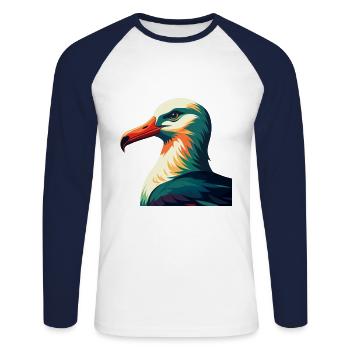 Albatross Cartoon Character Colorful Pet Animal - Unisex Long Sleeve Baseball T-Shirt - white/navy - Front - Nik (191cm)
