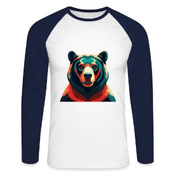 Bär Zeichentrickfigur Buntes Haustier Tier - Unisex Baseballshirt langarm - Weiß/Navy - Vorne - Nik (191cm)