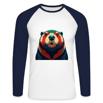 Beaver Cartoon Character Colorful Pet Animal - Unisex Long Sleeve Baseball T-Shirt - white/navy - Front - Nik (191cm)