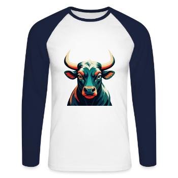 Bulle Cartoon Figur Buntes Haustier Tier - Unisex Baseballshirt langarm - Weiß/Navy - Vorne - Nik (191cm)