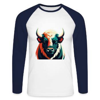 Buffalo Cartoon Character Colorful Pet Animal - Unisex Long Sleeve Baseball T-Shirt - white/navy - Front - Nik (191cm)