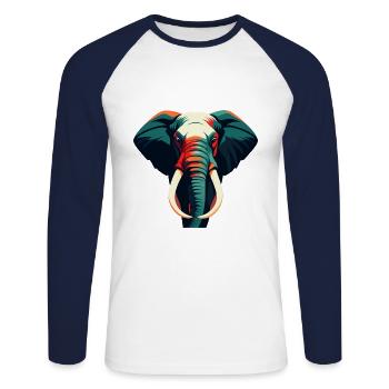 Elephant Cartoon Character Colorful Pet Animal - Unisex Long Sleeve Baseball T-Shirt - white/navy - Front - Nik (191cm)