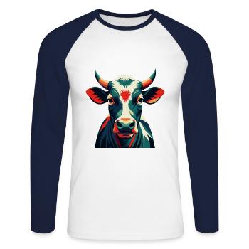 Kuh Cartoon Figur Buntes Haustier Tier - Unisex Baseballshirt langarm - Weiß/Navy - Vorne - Nik (191cm)