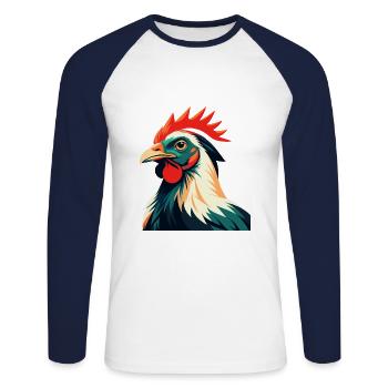 Huhn Cartoon Figur Buntes Haustier Tier - Unisex Baseballshirt langarm - Weiß/Navy - Vorne - Nik (191cm)