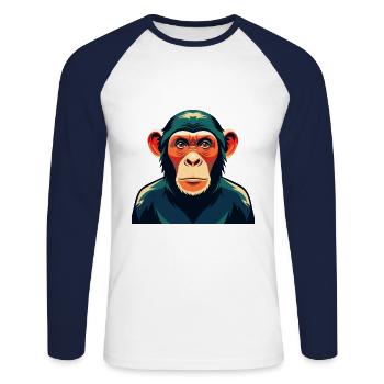 Schimpanse Zeichentrickfigur Buntes Haustier Tier - Unisex Baseballshirt langarm - Weiß/Navy - Vorne - Nik (191cm)