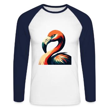 Flamingo Cartoon Figur Buntes Haustier Tier - Unisex Baseballshirt langarm - Weiß/Navy - Vorne - Nik (191cm)
