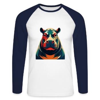 Nilpferd Cartoon Figur Buntes Haustier Tier - Unisex Baseballshirt langarm - Weiß/Navy - Vorne - Nik (191cm)