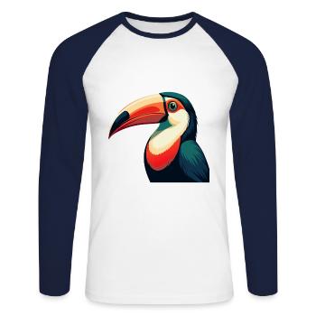 Tukan Zeichentrickfigur Buntes Haustier Tier - Unisex Baseballshirt langarm - Weiß/Navy - Vorne - Nik (191cm)