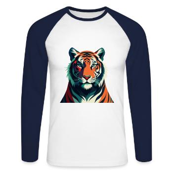 Tiger Cartoon Figur Buntes Haustier Tier - Unisex Baseballshirt langarm - Weiß/Navy - Vorne - Nik (191cm)