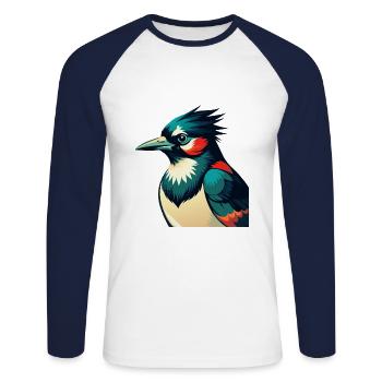 Blue Jay Cartoon Character Colorful Pet Animal - Unisex Long Sleeve Baseball T-Shirt - white/navy - Front - Nik (191cm)