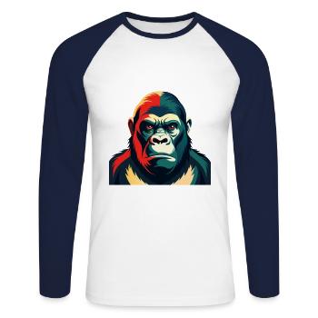 Gorilla Cartoon Character Colorful Pet Animal - Unisex Long Sleeve Baseball T-Shirt - white/navy - Front - Nik (191cm)