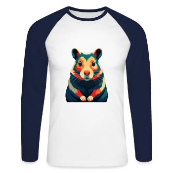 Hamster Zeichentrickfigur Buntes Haustier Tier - Unisex Baseballshirt langarm - Weiß/Navy - Vorne - Nik (191cm)