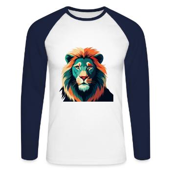 Lion Cartoon Character Colorful Pet Animal - Unisex Long Sleeve Baseball T-Shirt - white/navy - Front - Nik (191cm)