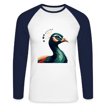 Pfau Cartoon Figur Buntes Haustier Tier - Unisex Baseballshirt langarm - Weiß/Navy - Vorne - Nik (191cm)