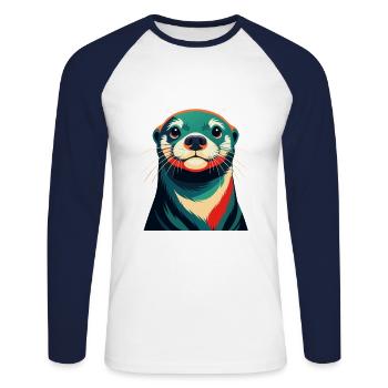 Otter Zeichentrickfigur Buntes Haustier Tier - Unisex Baseballshirt langarm - Weiß/Navy - Vorne - Nik (191cm)