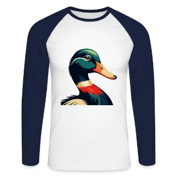 Personnage de dessin animé de canard Animal de compagnie coloré - T-shirt baseball manches longues Homme - blanc/marine - Devant - Nik (191cm)