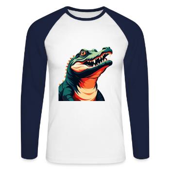 Crocodile Dessin Animé Personnage Animal De Compagnie Coloré - T-shirt baseball manches longues Homme - blanc/marine - Devant - Nik (191cm)