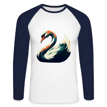 cygne dessin animé personnage animal de compagnie coloré - T-shirt baseball manches longues Homme - blanc/marine - Devant - Nik (191cm)