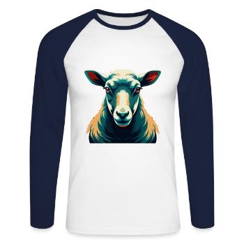 Schaf Cartoon Figur Buntes Haustier Tier - Unisex Baseballshirt langarm - Weiß/Navy - Vorne - Nik (191cm)