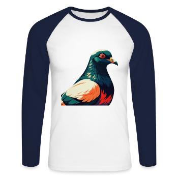 Taube Cartoon Figur Buntes Haustier Tier - Unisex Baseballshirt langarm - Weiß/Navy - Vorne - Nik (191cm)