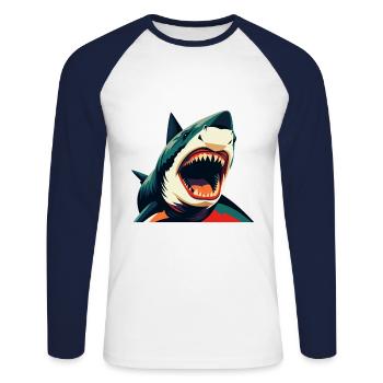 requin dessin animé personnage animal de compagnie coloré - T-shirt baseball manches longues Homme - blanc/marine - Devant - Nik (191cm)