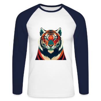 Tiger Cartoon Figur Buntes Haustier Tier - Unisex Baseballshirt langarm - Weiß/Navy - Vorne - Nik (191cm)