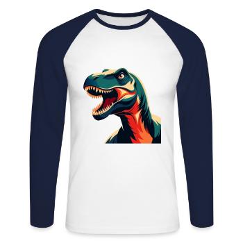 Dinosaur Cartoon Character Colorful Pet Animal - Unisex Long Sleeve Baseball T-Shirt - white/navy - Front - Nik (191cm)