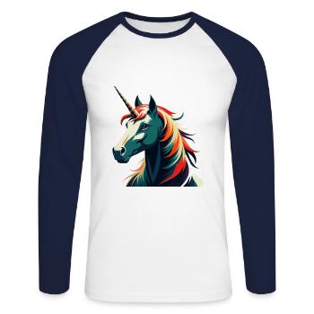 Licorne Dessin animé Personnage Animal de compagnie coloré - T-shirt baseball manches longues Homme - blanc/marine - Devant - Nik (191cm)