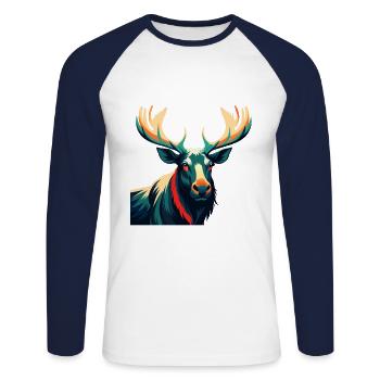 Elch Zeichentrickfigur Buntes Haustier Tier - Unisex Baseballshirt langarm - Weiß/Navy - Vorne - Nik (191cm)