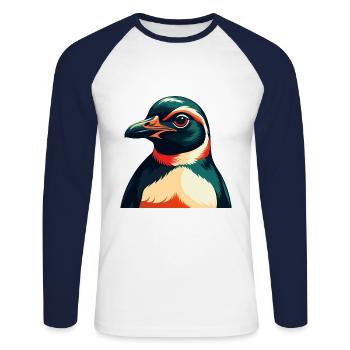 Pinguin Zeichentrickfigur Buntes Haustier Tier - Unisex Baseballshirt langarm - Weiß/Navy - Vorne - Nik (191cm)