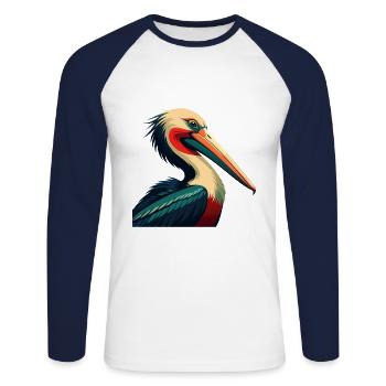Pelikan Cartoon Figur Buntes Haustier Tier - Unisex Baseballshirt langarm - Weiß/Navy - Vorne - Nik (191cm)