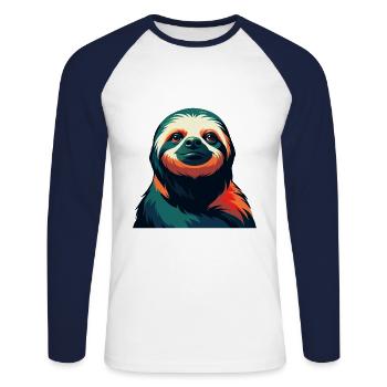 Faultier Zeichentrickfigur Buntes Haustier Tier - Unisex Baseballshirt langarm - Weiß/Navy - Vorne - Nik (191cm)