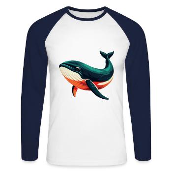 Wal Cartoon Figur Buntes Haustier Tier - Unisex Baseballshirt langarm - Weiß/Navy - Vorne - Nik (191cm)
