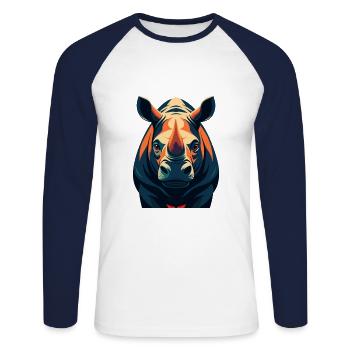 Rhino Cartoon Character Colorful Pet Animal - Unisex Long Sleeve Baseball T-Shirt - white/navy - Front - Nik (191cm)