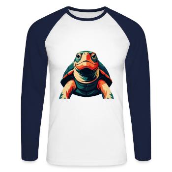 tortue dessin animé personnage animal de compagnie coloré - T-shirt baseball manches longues Homme - blanc/marine - Devant - Nik (191cm)