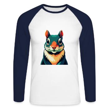 Eichhörnchen Zeichentrickfigur Buntes Haustier Tier - Unisex Baseballshirt langarm - Weiß/Navy - Vorne - Nik (191cm)