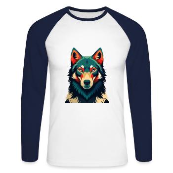 Wolf Cartoon Character Colorful Pet Animal - Unisex Long Sleeve Baseball T-Shirt - white/navy - Front - Nik (191cm)