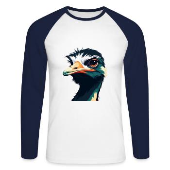 Strauß Cartoon Figur Buntes Haustier Tier - Unisex Baseballshirt langarm - Weiß/Navy - Vorne - Nik (191cm)